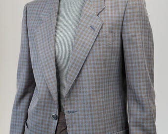 ジャケット・アウター 80s- check wool jacket italy Vintage Check Blazer Men, Italian Blazer, Linen Silk Wool, Black