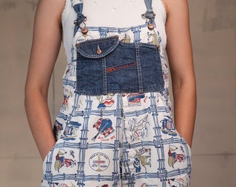 Rare Chipie Vintage short Dungarees / Overalls with Pattern / Made in France 90s