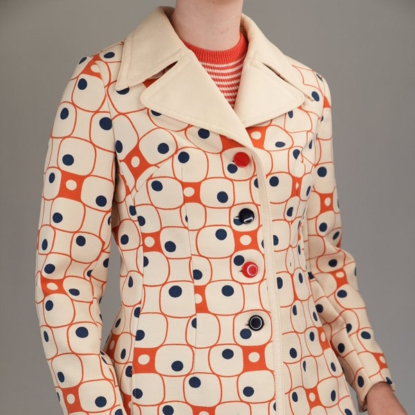 Iconic 1960s Coat with Abstract Pattern | Vintage Mod Coat Women's 60s 70s | Lucie Linden | Pure Wool Coat