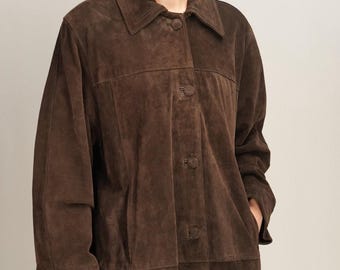 Vintage Suede Leather Swing Coat in Chocolate Brown | Size M-L | Made in Italy