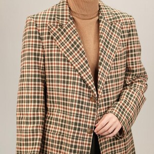 70s Plaid Blazer in Beige and Green | Tailored Men's Jacket with Large Lapels | Size L-XL