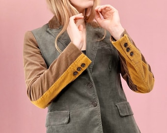 Stefanel Corduroy Blazer in Khaki and Mustard | Made in Italy