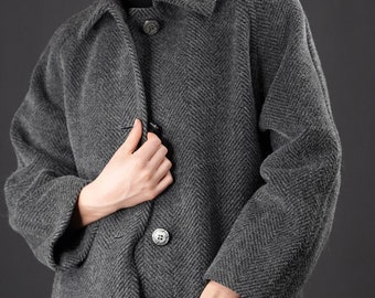 Vintage Mohair Wool Coat in Grey | 40% Mohair | Made in Italy