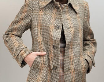 Marzotto Wool Coat | Italian Heritage | Plaid Pattern | Vintage, 70s | Men's Size 44 (XS), Women's Size S-M | Made in Italy