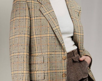 Vintage Tweed Blazer Jas Tartan | Zuivere wol, gemaakt in Italië