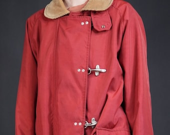 SEVENTY Vintage Sailing Coat | Vintage Raincoat with Corduroy Collar in bright red