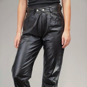 Smooth Vintage Leather Pants in Black | Leather Pants Women&#39;s | Motorcycling Leather Pants | Female Size L