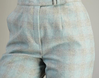 Tailored Wool Trousers in Pastel Blue, Light-weight | Size M-L | Made in Germany