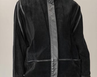 Luxurious Suede Leather Coat in Black  | Velvety Soft Suede & Butter Smooth Leather | Size L | Made in France
