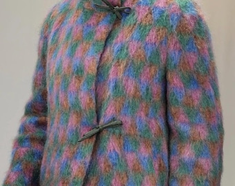 Veste années 60 floue et élégante avec losanges colorés | Laine de mohair | Taille M | millésime, 1960 | Fait main