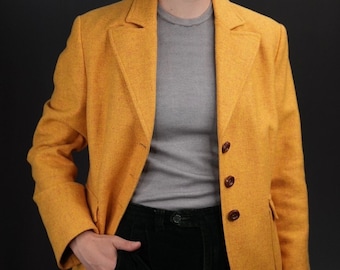 Gelber Vintage Woll Blazer | Damen 90er Jahre Blazer Jacke | Hergestellt in Italien