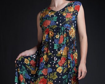 Vintage Viscose Maxi Dress with Flower Pattern