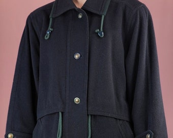Vintage Loden Coat in Dark Blue Wool | 15% Cashmere | Goldix Sportloden