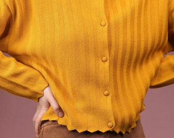 Stefanel Vintage Top Knitted in Mustard Yellow | Made in Italy