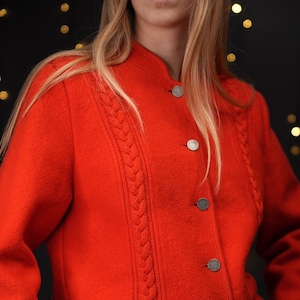 Chaqueta de lana hervida Steinbock en rojo brillante / Chaqueta tirolesa vintage / Fabricada en Austria