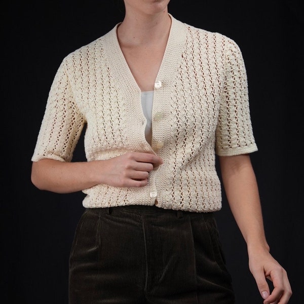 Handmade Vintage Crochet-Top in Cream-white