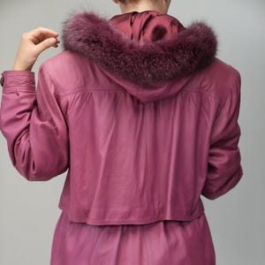 Parka en cuir vintage rose framboise | Coupe drapée décontractée |  Femmes M-XL | Années 90, Fabriqué en Italie