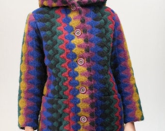 Rare MISSONI Vintage Coat with Iconic Colorful Geometric Pattern | Invertible | Size M | Made in Italy, 1990s