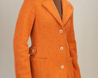 Vintage Wool Coat 70s Style in Vibrant Orange with Speckles | Size L | From Early 00s