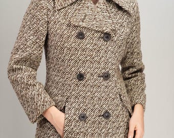 60s Tailored Tweed Wool Coat in Earthy Tones | Double-breasted | Size M | Vintage, Tailored in Austria
