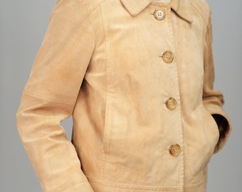 90er Jahre H & M Kurze Wildlederjacke in Warmem Beige | Größe L | Jahrgang