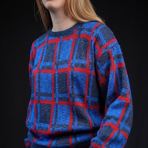 Vintage Sweater with Graphic Pattern blue red Made in Denmark image 1