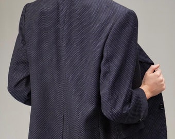Navy & Purple Micro-Patterned 70s Wool Blazer | Women's M-L, Men's S | Hand-tailored Vintage Blazer