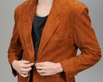 Classic Suede Leather Jacket in Warm Rusty Brown | Italian 90s | Women's Size M | Made in Italy
