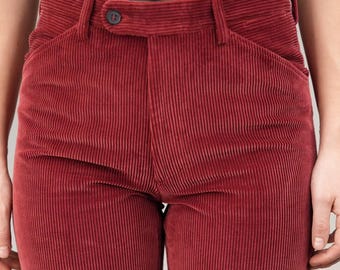 Tailored Italian Corduroy Trousers in Velvet Red | Vintage | Women's M, Men's S | Duca Visconti | Made in Italy, 80s