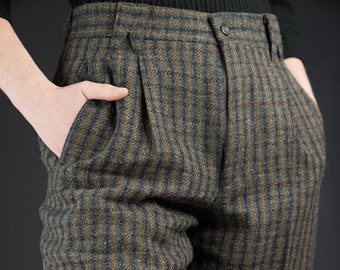 Tailored Italian Tweed Trousers in Petrol & Yellow | Hand-Tailored in Italy 1980s