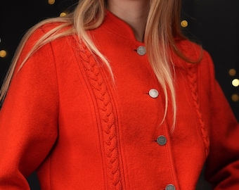 Steinbock Boiled Wool Jacket in Bright Red | Vintage Tyrol Jacket | Made in Austria