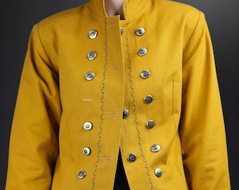 Manteau vintage jaune moutarde | Blazer traditionnel avec boutons décoratifs