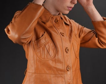 Caramel Colored Leather Jacket 1970s | Vintage Women's Leather Jacket