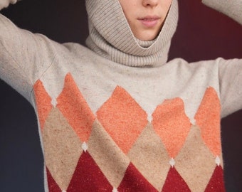 Ballantyne Cashmere Sweater with Maxi Turtle-Neck and Argyle Pattern | Made in Italy