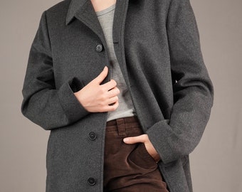 Benetton Vintage Wool Coat in Grey | Made in Italy