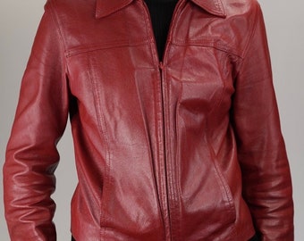 Cherry Red Leather Jacket Women's Vintage | Cropped Leather Jacket in Red | 90s Leather Jacket in Red | Vera Pelle, Made in Italy