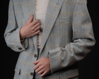 Egon von Furstenberg Tweed Blazer Jacket in Light Blue | Pure Virgin Wool