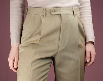 Vintage Tailored Wool Trousers in Light Beige | Made in Italy