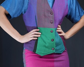 Set Vintage Wool Skirt and Gilet colorful | Tailored in Italy