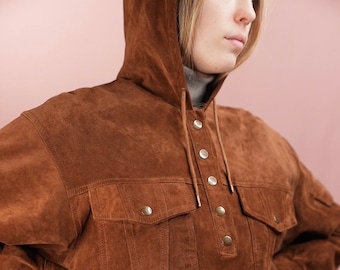 Suede Leather Flannel with Hood | 1990s Vintage