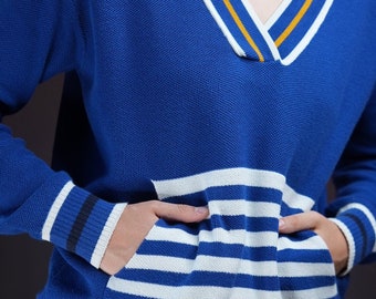 BENETTON Vintage Cotton Sweater blue with Stripes