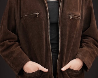 Vintage Suede Leather Jacket in Dark Chocolate Brown | 1990s