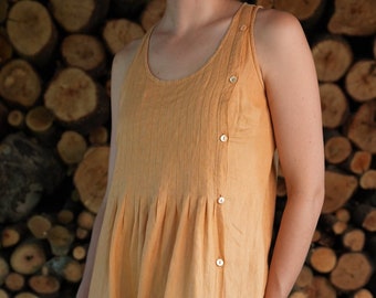 Linen Summer Dress in butterscotch orange / Made in Italy