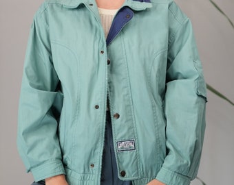 Bomber in cotone / Giubbotto imbottito leggero, vintage in blu turchese / Giacca vintage da uomo e da donna primavera autunno / Giacca vintage anni &#39;80 e &#39;90