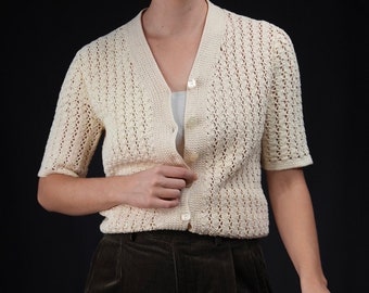 Handmade Vintage Crochet-Top in Cream-white