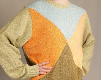 Vintage Knit-Sweater with Diamond Pattern in Pastel Colors | 1990s