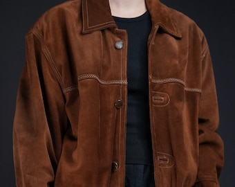 Luxury Suede Leather Coat Vintage caramel brown