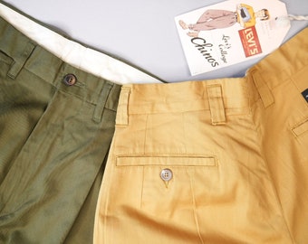 Levi's 1980s Chino Trousers Pure Cotton | Levi's Vintage Deadstock Trousers Pleated | Men's Women's | Khaki Green & Ochre