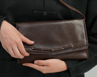 80s Ghibli Firenze Dark Brown Leather Shoulder Bag | Vintage Convertible Clutch | Made in Italy