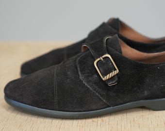 Vintage Dark Brown Suede Monk Strap Shoes | 90s Italian Made | Rubber Sole | Size EU 42 / US 9